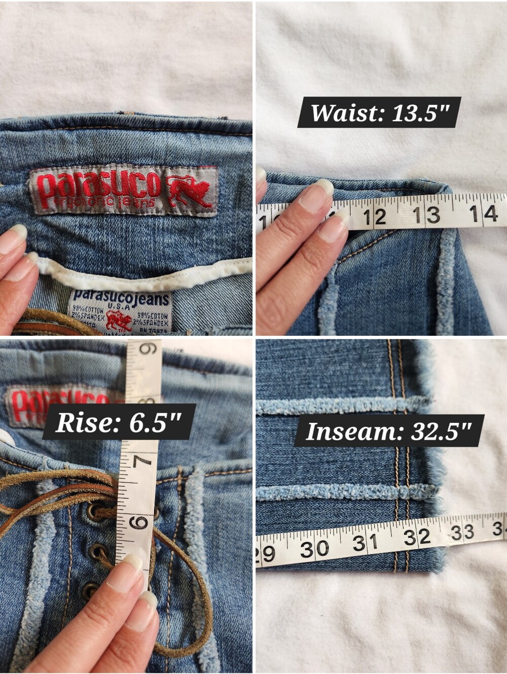 Vintage Y2K Parasuco Low Rise Lace Up Flared Exposed Seam Jeans Size 26 - Picture 15 of 15
